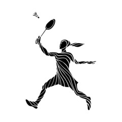 Stylized silhouette of female badminton player
