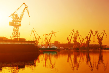 Obraz premium Cranes in historical shipyard in Gdansk, Poland