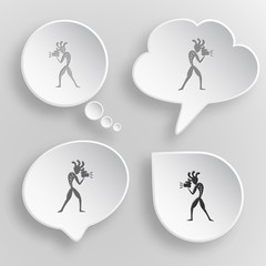 Ethnic little man with camera. White flat vector buttons on gray