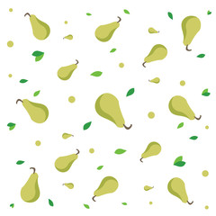 Pears pattern: green fruits on white background