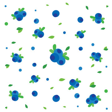 Blueberries pattern: blue fruits on white background
