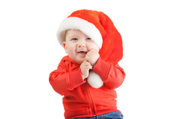 little boy in santa hat