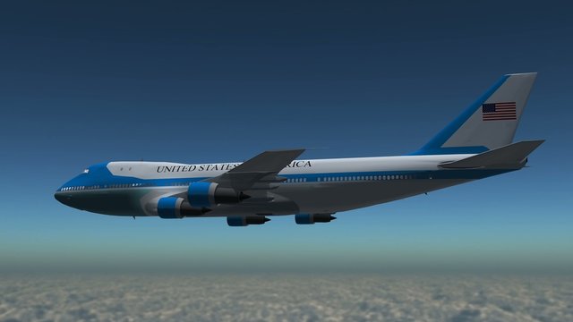 Airplane Boing Air Force One in fly - close up