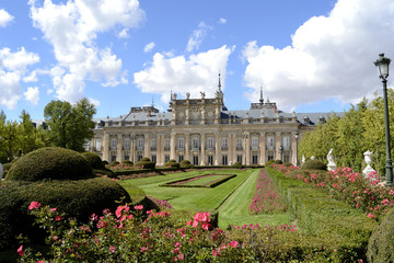 Palace, garden and flowers in foreground