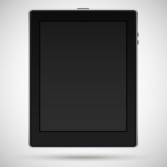 Realistic detailed black tablet with touch screen isolated