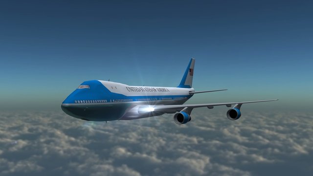 Airplane Boing Air Force One in fly - close up