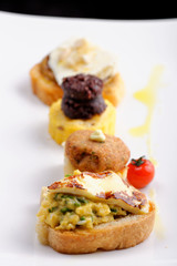 Tapas on Crusty Bread - Selection of Spanish tapas