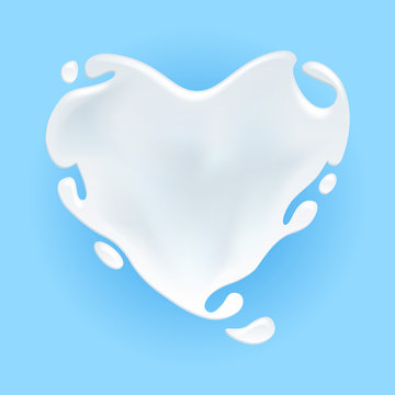 Milk, yogurt or cream splash shaped in heart form.