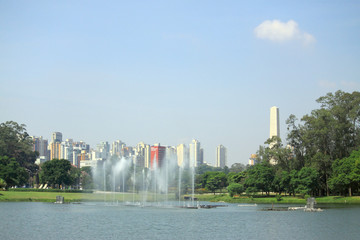 lake with many fountaints in park of Sao Paolo
