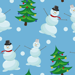 Seamless pattern with christmas tree and snowman