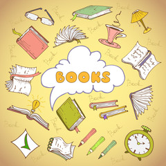 Vector illustration with books and book attributes
