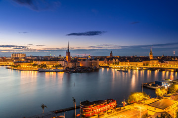 Fototapeta na wymiar Scenic summer night panorama of Stockholm, Sweden