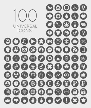 Set of 100 universal icons of business, science, health, securit