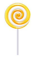 Yellow and white candy. Lemon or orange lollipop.