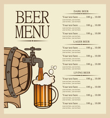 vector menu for beer keg and glasse
