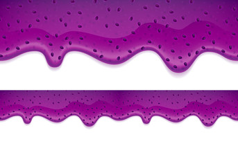 Drips of blueberry jam. Horizontal border.