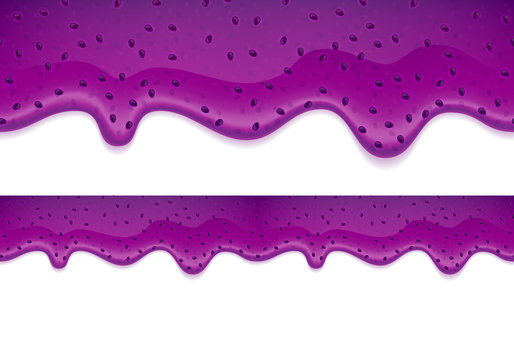 Drips Of Blueberry Jam. Horizontal Border.