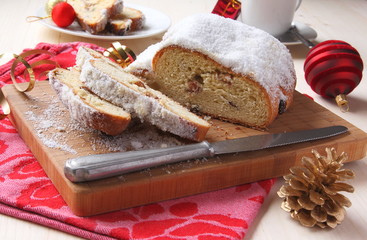 Sliced stollen with christmas decoration