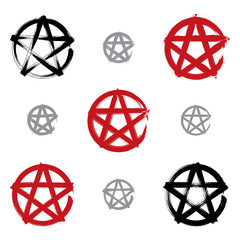 Set of hand-drawn pentagram icons scanned and vectorized, collec