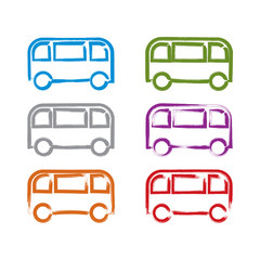 Set of hand-drawn colorful bus icons, collection of illustrated