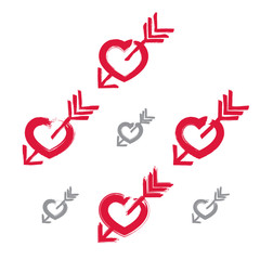 Set of hand-drawn red love heart icons, collection of brush draw