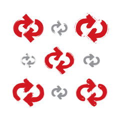 Set of hand-painted red update signs isolated on white backgroun