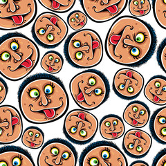 Funny faces seamless background, vector cartoon style pattern.