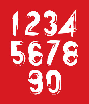 Handwritten white vector numbers on red backdrop, stylish number