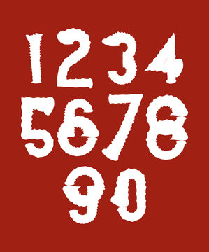 Handwritten white wavy vector numbers isolated on red background