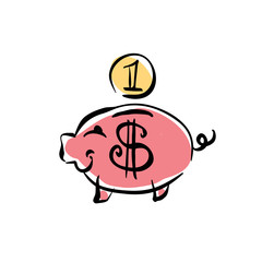 Vector pink piggybank icon.