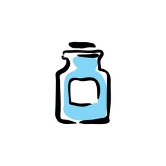 Illustrated glass vintage bottle, vector medical icon.