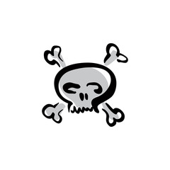 Illustrated skull with crossing bones icon, vector hand drawn da