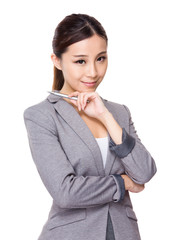 Businesswoman hold with pen