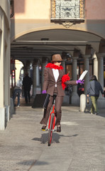 portrait of businesswoman with unicycle