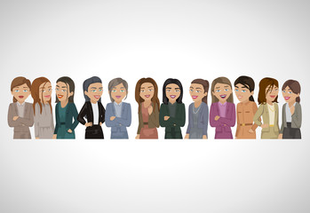 Group Of Business Women - Isolated On Gray Background