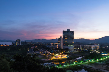 Fototapeta na wymiar Beautiful Sunset Sky at Hua Hin Cityscape, Thailand