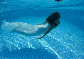 Beautiful woman swiming underwater