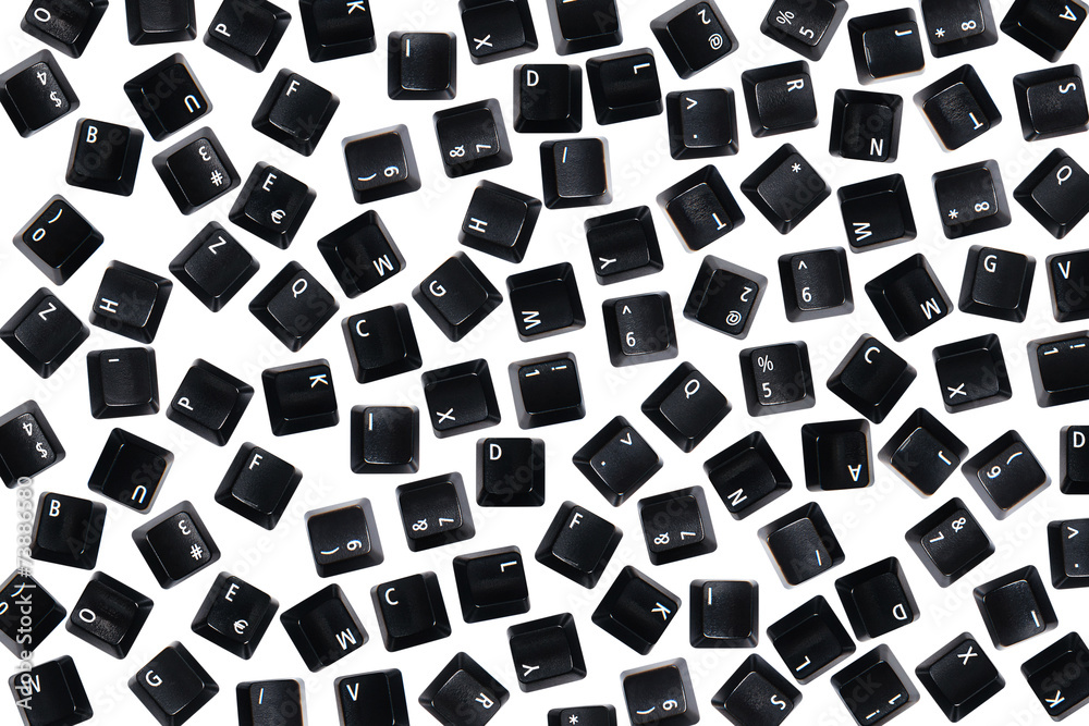 Fototapete random keyboard keys isolated on white background