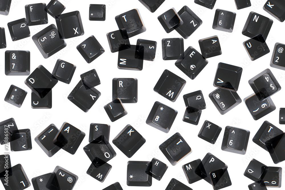 Fototapete random keyboard keys isolated on white background