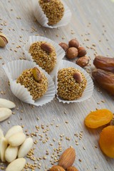 Homemade diet truffles with dried fruits and nuts