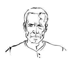 Hand drawn illustration of a man on white background, black and