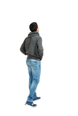 Rear view of man looking away