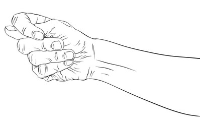 Fig fico hand sign, detailed black and white lines vector illust