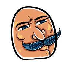 Funny cartoon face with mustaches, vector illustration.