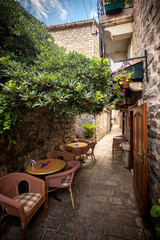 restaurant summer terrace on ancient street
