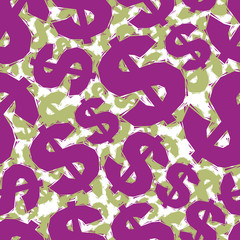 Violet dollar signs seamless pattern, geometric contemporary sty