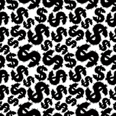 Black dollar signs seamless pattern, black and white geometric c