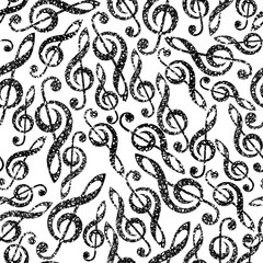 Music theme seamless vector background with clefs, seamless patt