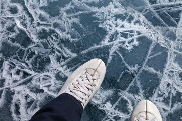 Ice skating on the frozen Lake Baikal