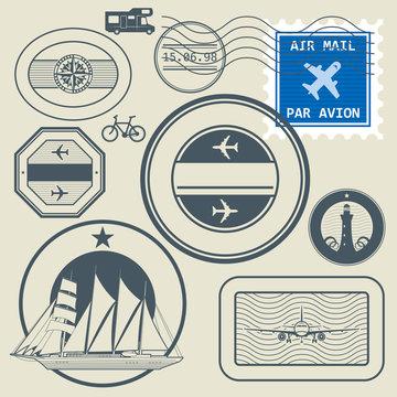 Travel stamps set, vector illustration